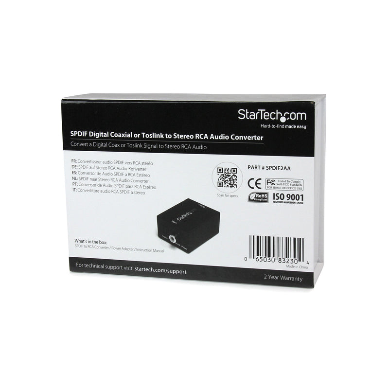 StarTech.com SPDIF Digital Coaxial or Toslink Optical to Stereo RCA Audio Converter - Digital Audio Adapter (SPDIF2AA),Black Toslink/Digital Coax to RCA Stereo Audio