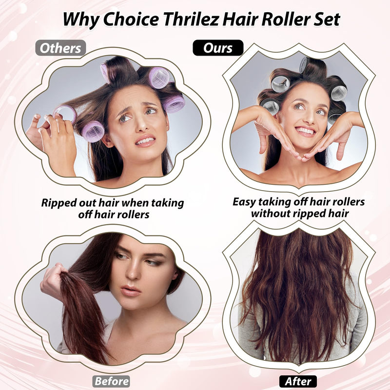 Thrilez 56PCS Hair Curlers Rollers with 5 Sizes 55mm 48 mm 40 mm 32 mm 25mm | Jumbo Large Medium Small Rollers for Long Medium Short Thick Fine Lift Curler Volume, Hair Roller Set for DIY Hairdressing