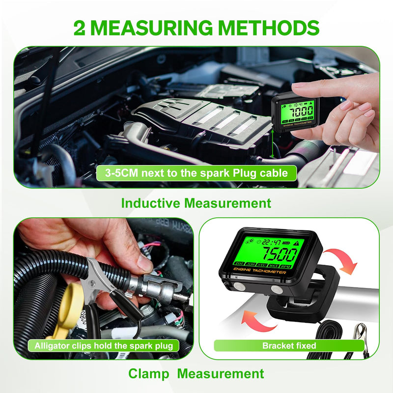 Digital Chainsaw Tachometer Tool Small Engine Tachometer Hour Meter Waterproof Motorcycle Pulse Tacho Meter Replaceable Battery Tiny Tach RPM Meter Gauge for Lawn Mower Dirt Bike Boat Marine UTV