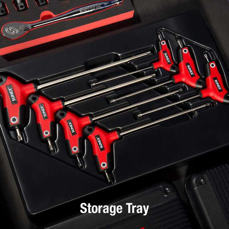 Sunex 9857T, Star Hex Key Set, 7Piece, T10 to T40, Comfort Grip, Rubber Overmolded Handle, Storage Tray Hex Key Set, 7 Piece