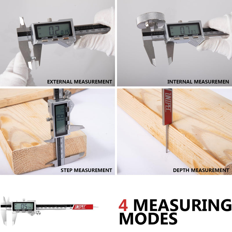 Rechargeable Digital Caliper 6 Inch, Stainless Steel | Large LCD Display, Inch/mm/Fraction Conversion, Electronic Micrometer, Professional Vernier Measuring Tool 0-6"