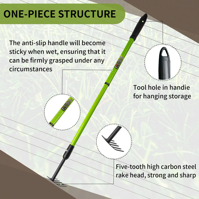 Small Rake Garden Rake Hand Rakes, Ajustable Handle Gardening Hand Cultivator Garden Tool with Non Slip Handle Hand Weeder Tool for Weeding Tilling Soil Planting