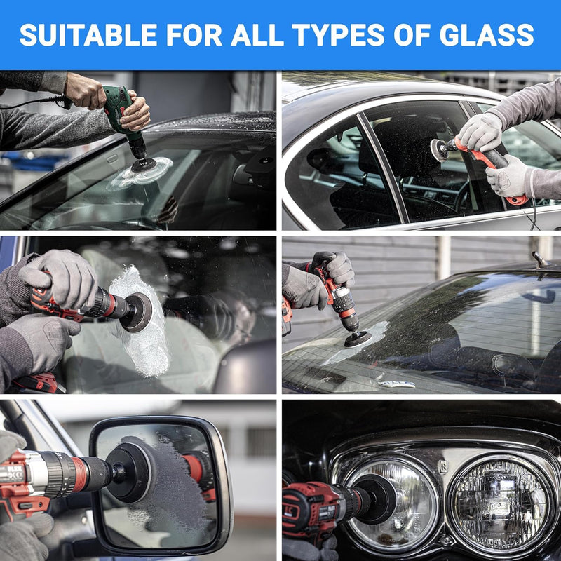 GLASS POLISH DIY 3” Windshield Polishing Kit for Car Glass Restoration, Remove Wiper Blade Damage, Fine Scratches, Haziness, and Water Spots, Restore Glass Clarity and Shine - GP21005 Glass Repair Kit