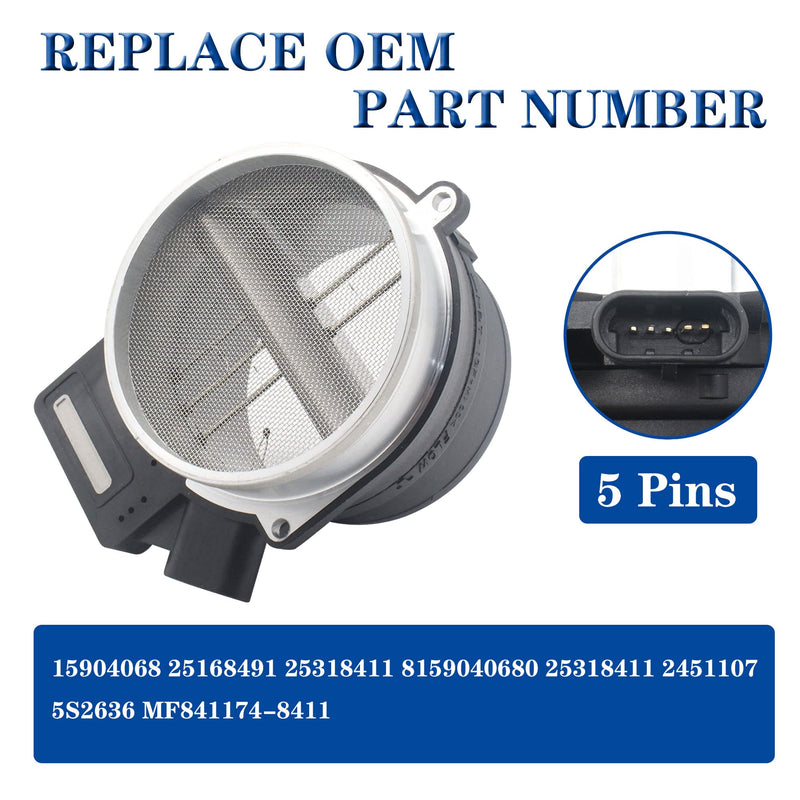Mass Air Flow Sensor MAF Compatible with Chevrolet Silverado Suburban Escalade Tahoe Yukon 99-07 /Cadillac Rainier Deville Eldorado 00-05 /Pontiac 05-06 Replaces OE 213 4160 25318411 86-8411