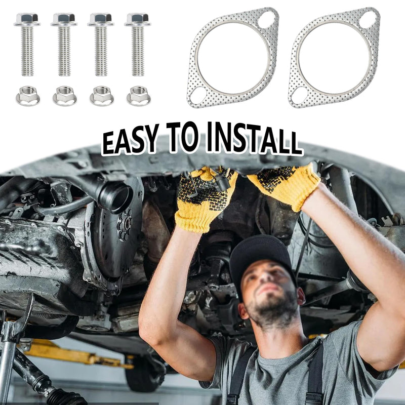 2PCS 2.5" Exhaust Gasket Kit Include 4PCS Exhaust Bolts,2-Bolt Exhaust Flange Gasket for Automotive Replacement Exhaust Manifold Gaskets OEM#120-06310-0002,Premium Car Accessories (2.5inch) 2.5inch
