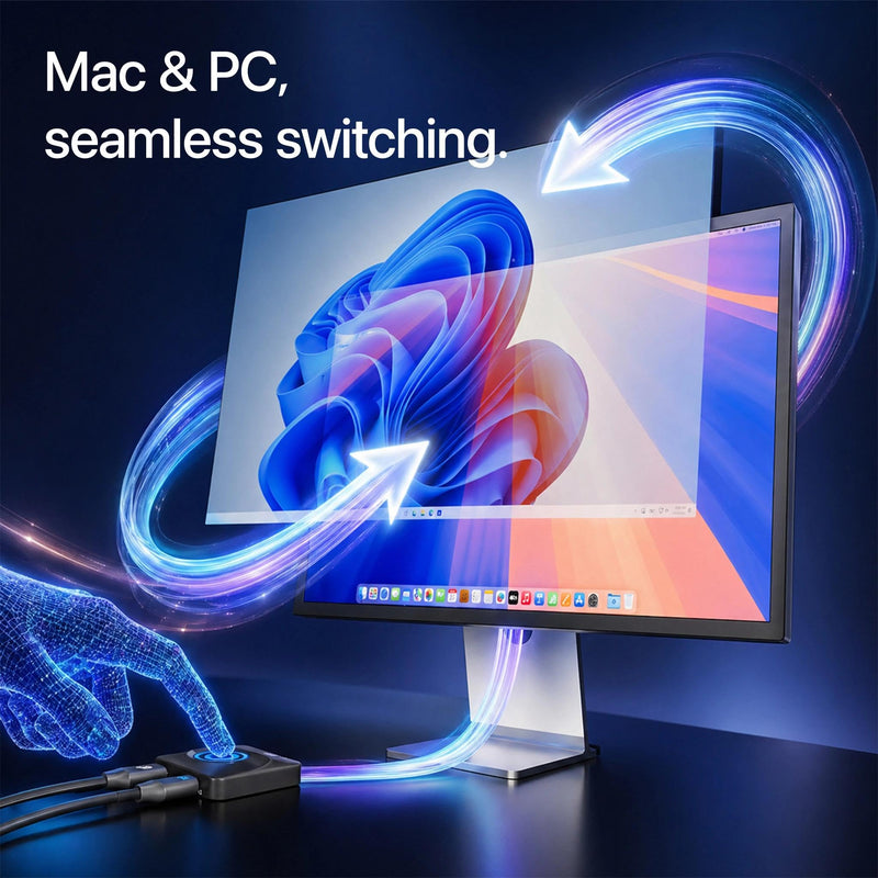 USB-C KVM Switch: Use Apple Studio Display/XDR with Windows PC & Mac, Displayport to USB-C Bridge, Supports Built-in Camera/Mic/Audio/PD, LG Ultrafine, ASUS ProArt, 5K@120Hz 6K@60Hz DP