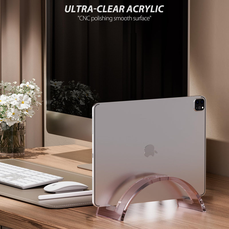 2Pcs/Set Acrylic Vertical Laptop Stand，Acrylic Desk Accessories，Double Vertical Laptop Holder for Desk，Saving Organizer for All MacBook, Surface, Samsung, HP, Dell（Pink） Pink Double