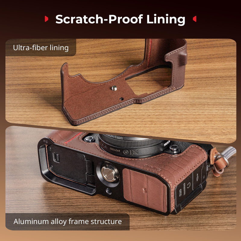SMALLRIG Camera Case Kit for Nikon Z f, Vintage PU Leather Camera Case Kit, with Enhanced Grip, Scratch-resistant Microfiber Lining, Aluminum Alloy Frame,Shoulder Strap, Brown - 5096