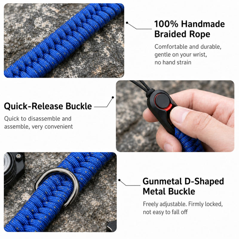 Quick Release Camera Wrist Hand Strap with Safer Connector Split Ring Cap | paracord straps Triangle Split Ring and Plastic Cap Compact SLR DSLR Mirrorless Cameras Red