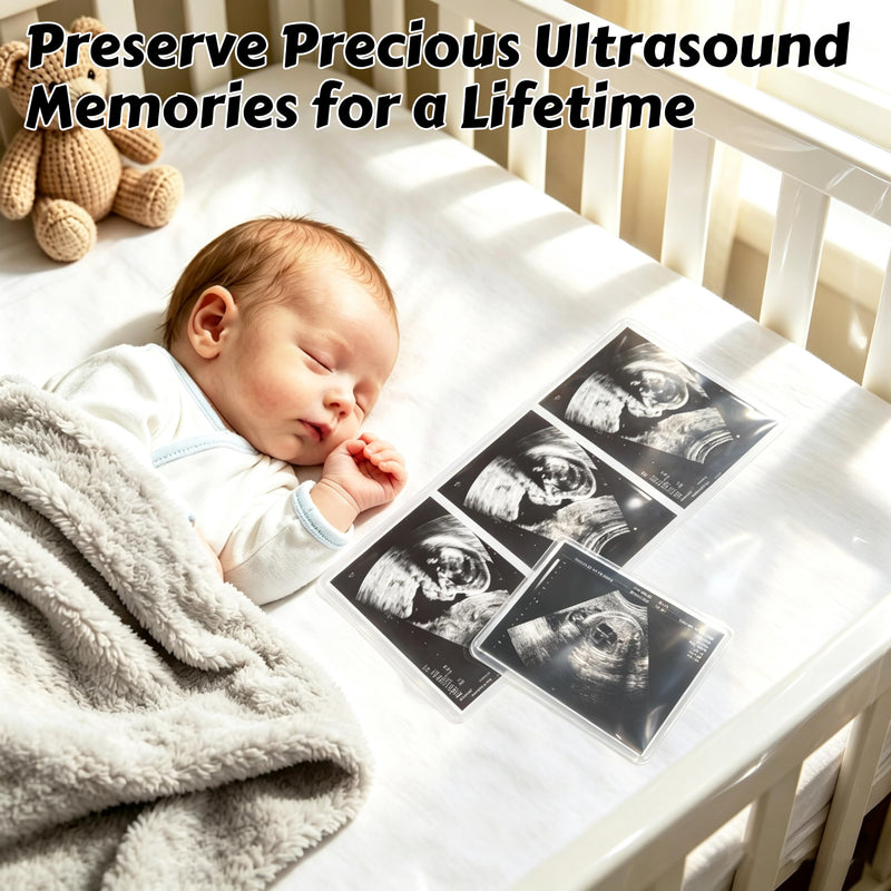 15 Pack Ultrasound Photo Protector Sleeves, 3x5in and 5x9in Combo Set | Easy insert Side Loading Rigid PVC Sleeves for Sonogram Pregnancy Memory Book