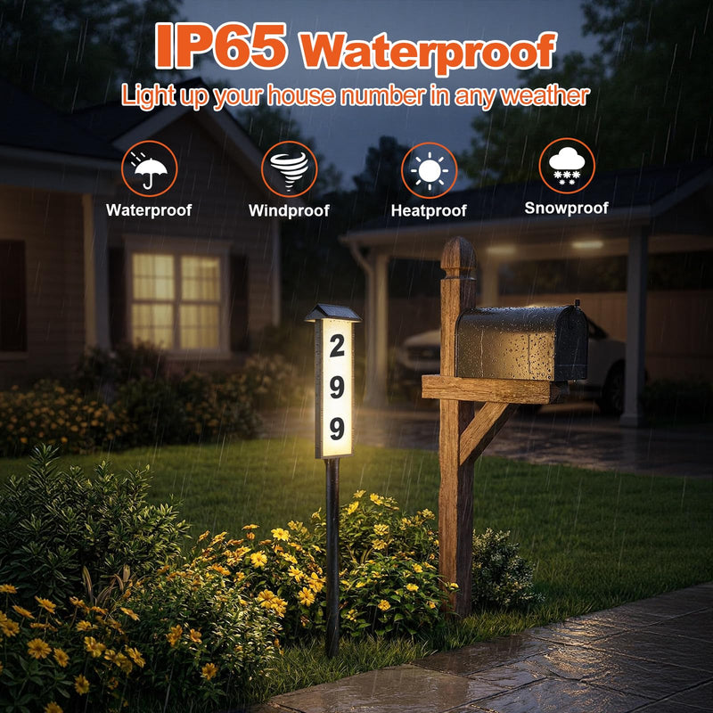 Brightever Solar Address Sign, House Number for Outside Waterproof, 3-Color LED Illuminated Address Plaque with Stake, Solar Powered Light Up Address Numbers for Houses Yard, 1-Pack 1 Pack