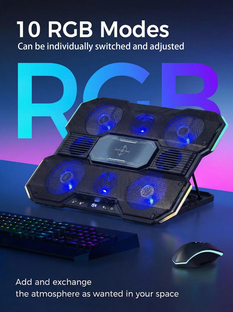 Laptop Cooling Pad with 8-Fan &Thermoelectric Cooler for 15.6-21In Laptops | 5-Speed Independent Control, 10 RGB Lights, 7-Height Adjustable Metal Panel Laptop Cooler black