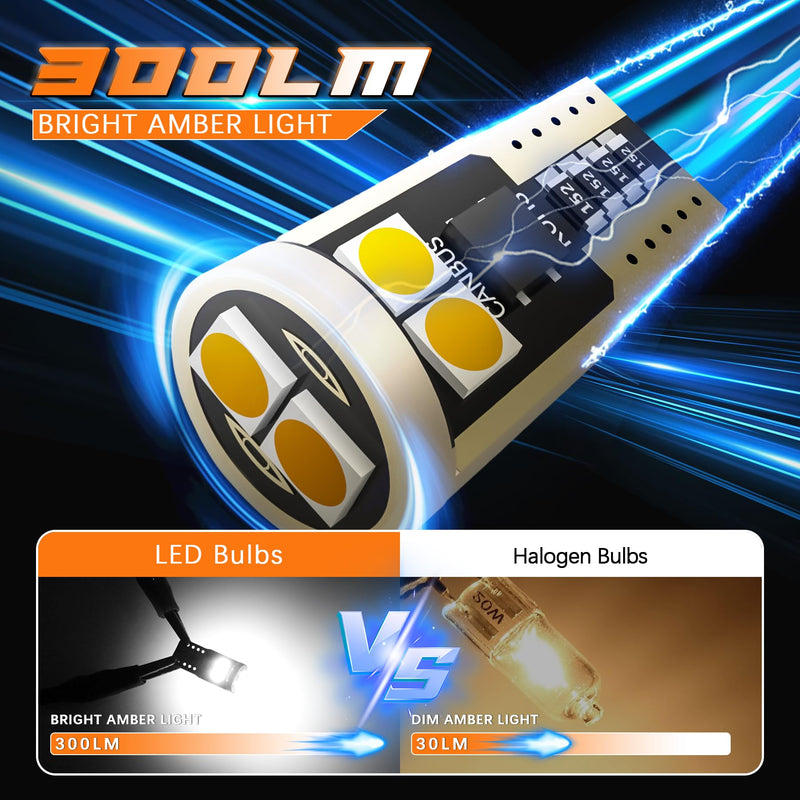 194 LED Bulbs for Cab Top Clearance Marker Lights, Non-Polarity Amber T10 168 W5W 6-3030-SMD Replacement Bulbs for License Plate Dome Map Turn Signal Light White