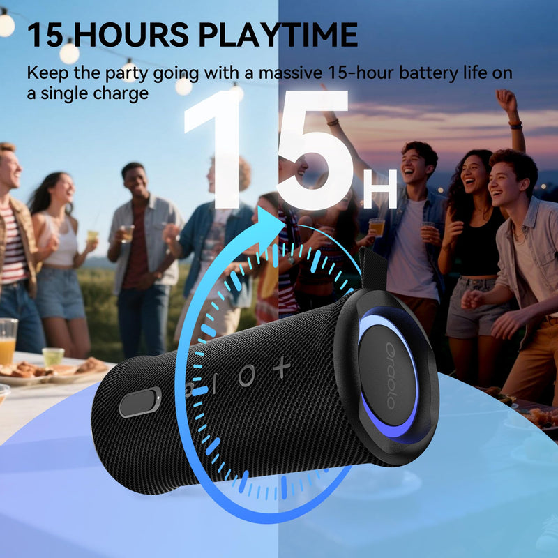 Oraolo Portable Bluetooth Speaker, Wireless Speakers with 24W Loud Stereo Sound, Bluetooth 6.0, RGB Lights, IPX6 Waterproof, Ture Wireless Pairing, 15H Playtime, Speaker for Home Beach Party