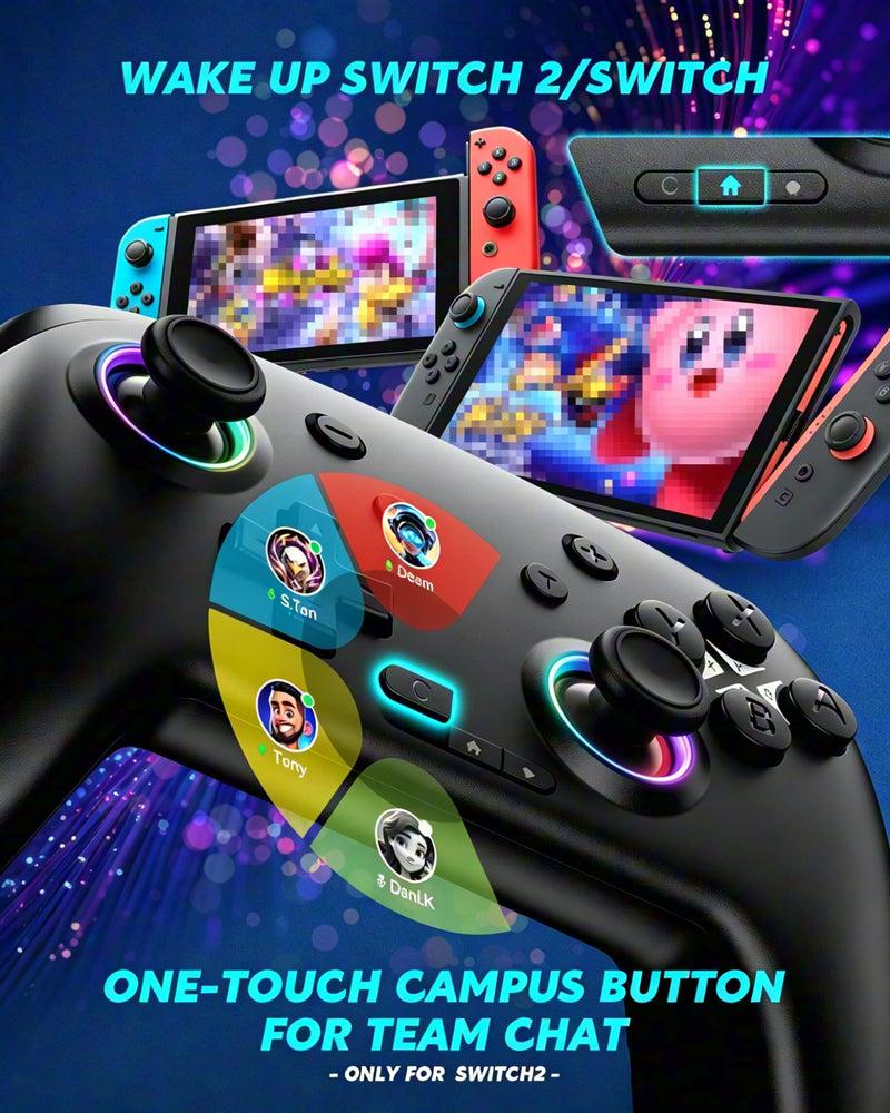 Switch Controller, Wireless Bluetooth Controller for Nintendo Switch 2/Switch/Lite/OLED, game controllers Compatible with iPhone/Mac/iPad/iOS/Android/Phone/PC/Steam and TV with Rotary Motors, RGB Hall Effect Joysticks/Macro Back Buttons/Turbo Modes/6-A...
