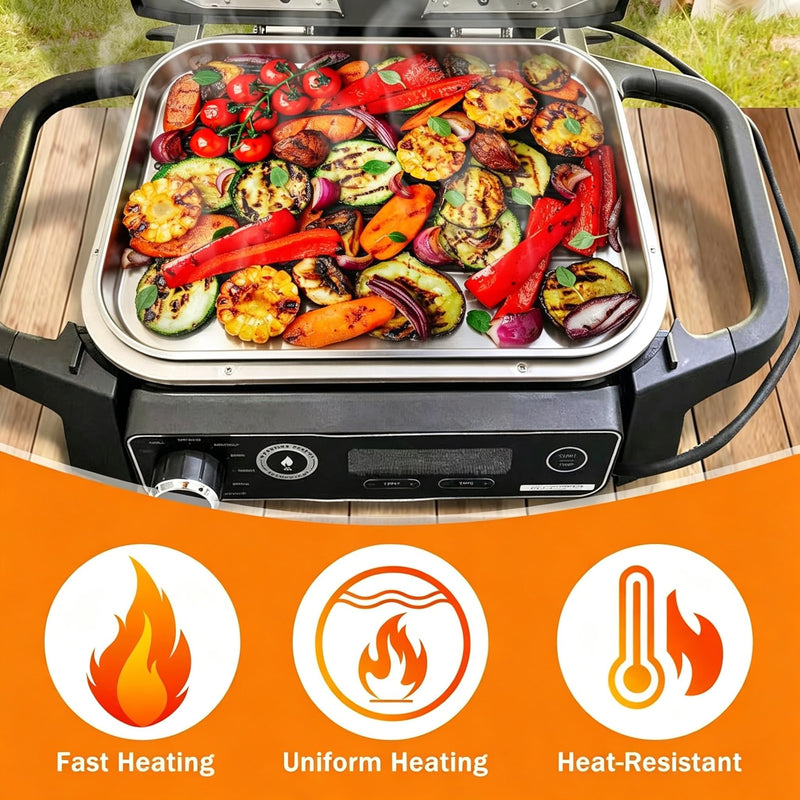 OG701 Griddle Plate Insert for Ninja Woodfire Outdoor Grills OG700 Series, Stainless Steel Griddle Pan for Ninja XSKGRDPLT Woodfire OG701 Grill Accessories 16.8" x 12.3" x 2.1"