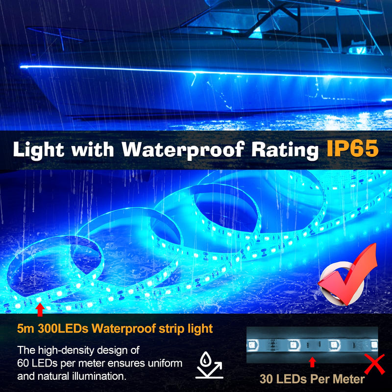 UCINNOVATE LED Boat Light, 32.8FT Marine Waterproof LED Strips, Boat Interior Light, Accent Light, Courtesy Interior Lights, Luminous Tubes, Fishing Night for Pontoon Fishing Yacht Kayak (12V, Blue) 10m