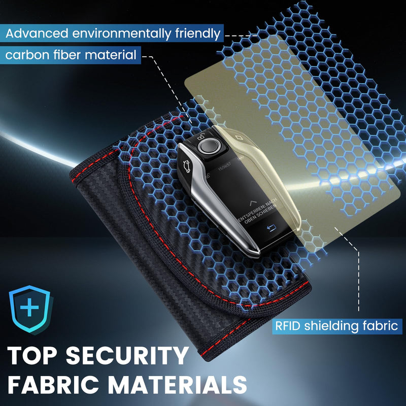 Faraday Bags for Phones and Car Key, Carbon Fiber Surface Signal Blocking Pouch, Go Dark Bags for Cell Phones, Car Key/WiFi/RFID/GPS Signal Blocker with Red Blue Stiching Red and Blue