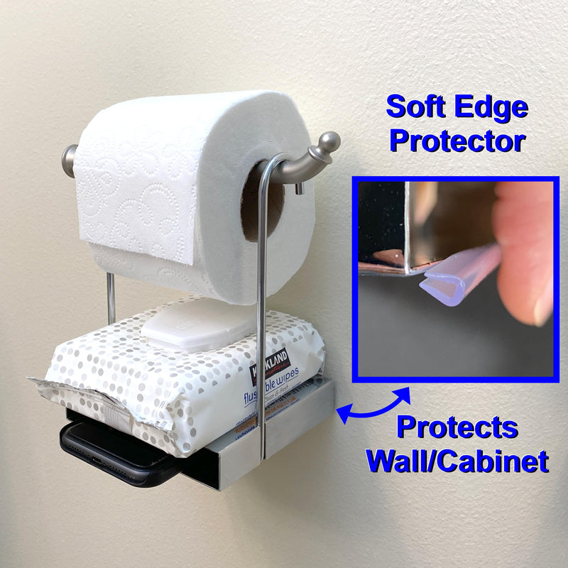 TP Ledge – Multi-Purpose Double Shelf Hangs Below Existing Toilet Paper Holder