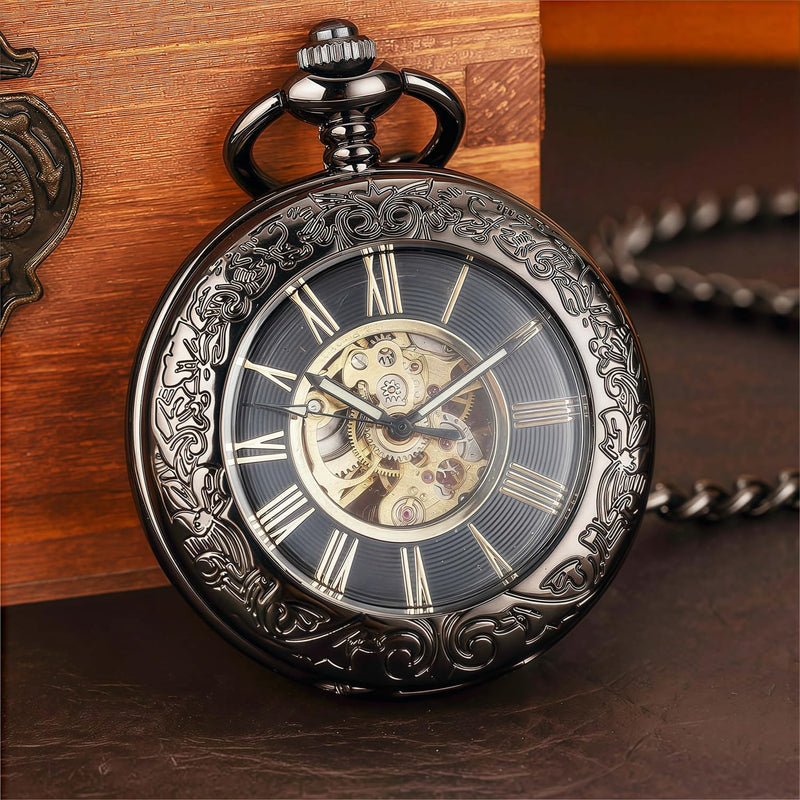 Mechanical Pocket Watch, for Men Women Special Magnifier Half Hunter + Box for Pocket Watches Portable Single Pocket Watch Case