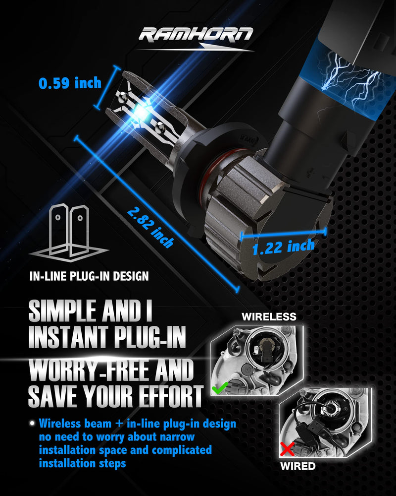RAMHORN 9005 9006 Light Bulbs Combo, 300% Brightness Upgraded 6500K Xenon White Instant Plug-in Wireless Fog Light, Pack of 4 9005+9006