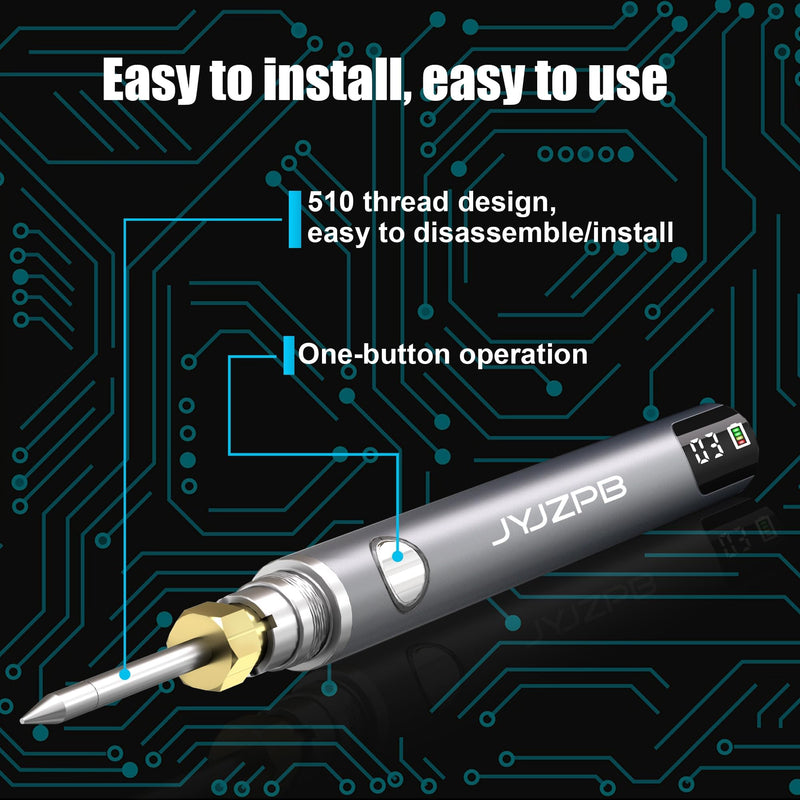 New Upgraded Cordless Rechargeable Soldering Iron Kit with Digital LCD | 4-Temp Ceramic Heating Soldering Pen Battery for Electronic Repair, Jewelry Welding, DIY - 510 Thread Universal Connector