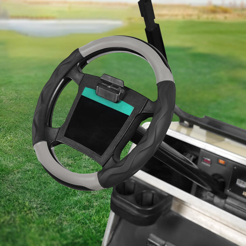 10L0L Golf Cart Steering Wheel Cover for Yamaha G29 & Club Car DS Precedent - 14" Premium Leather Anti-Slip Grip | UV-Resistant & Easy Installation Black+ Gray