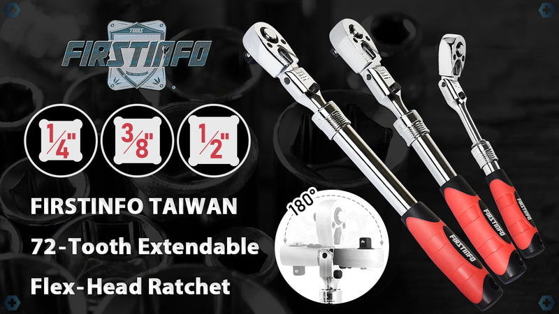 FIRSTINFO F3222NC 3/8-Inch Drive Locking & Flexible Extendable Ratchet Wrench Reversible, Soft-Grip with 72-Tooth Geared Action (Length: 10.2 to 14.1 inches)