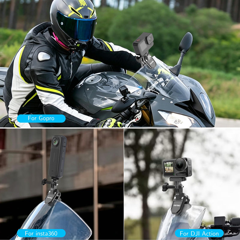 Motorcycle Windshield Camera Mount for Insta360,for Gopro Hero,DJI Action | All CNC Aluminum , Quick Release, Motorbike Windscreen Clamp Mount with 1/4" Adapter Action Camera Accessories
