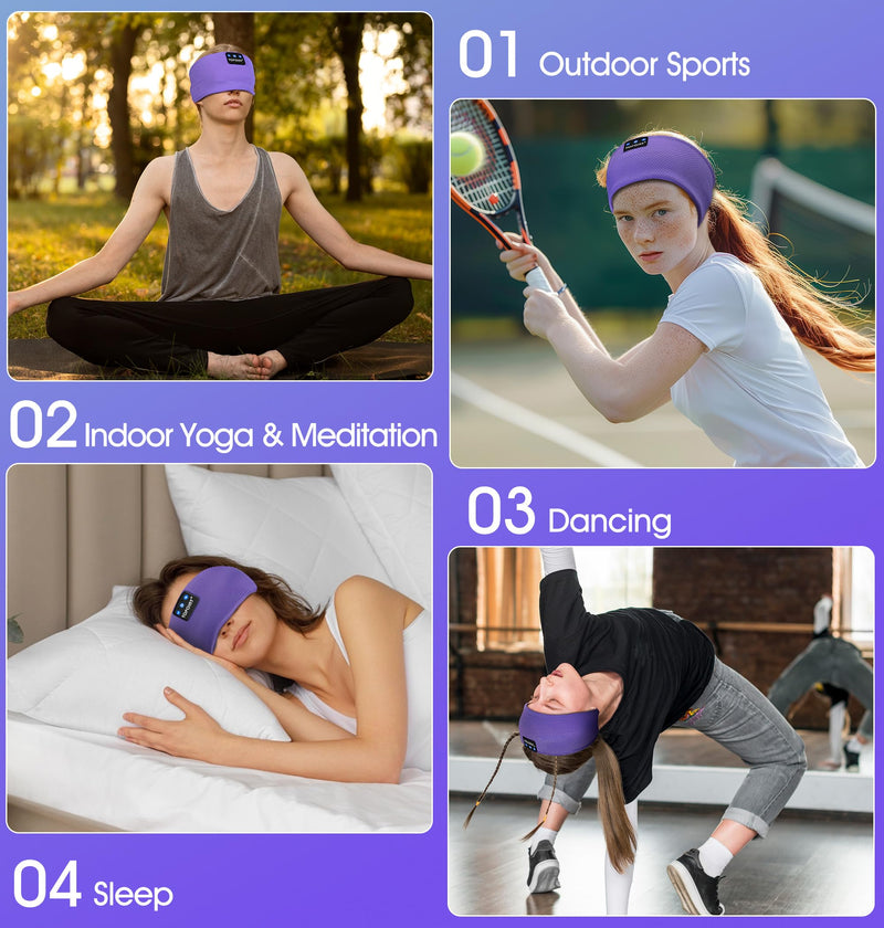 TOPOINT Sleep Headphones Bluetooth 5.4, Sports Wireless Earphones Sweat Breathable with HD Stereo Speaker for Women Men Sports Gifts Workout Jogging Yoga Insomnia Travel Meditation Purple