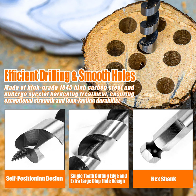 6Pcs 9-Inch Long Auger Drill Bit Set for Wood,1/4",3/8",1/2",5/8",3/4",1" Inch Hex Shank Ship Auger Drill Bit Set for Soft and Hard Wood, Plastic, Drywall and Composite Materials 6Pcs -1/4" to 1" 9 Inch Long