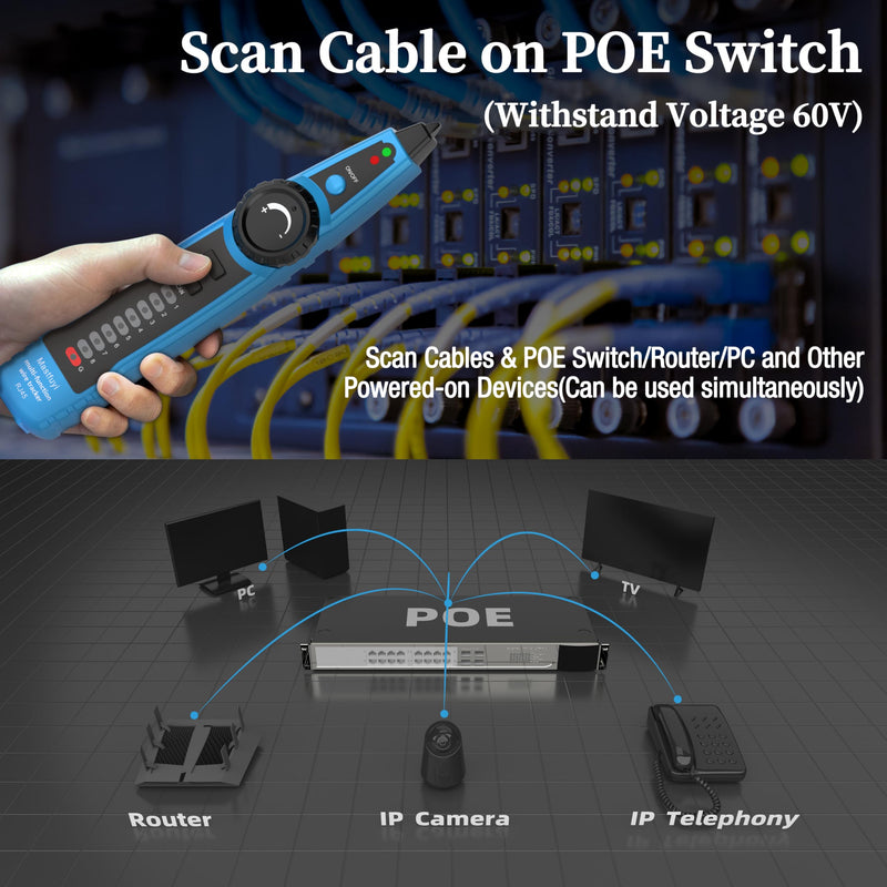 Network Cable Tester, Digital Signal Line Finder with Probe Tone, Ethernet LAN Network Cat5 Cat6 Cable Maintenance Collation, RJ11 RJ45 Cable Tracer, Telephone Line Test-Blue FY869B-lan