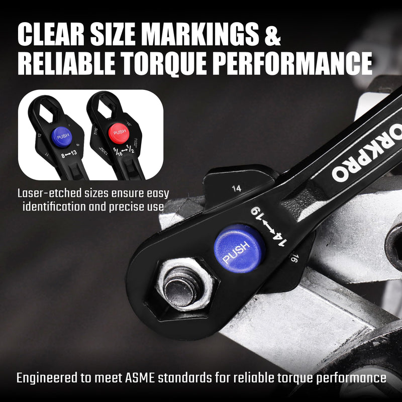 WORKPRO 2-Piece 12-in-1 Universal Adjustable Wrench Set, 8-19mm Metric & 5/16"-3/4" SAE Multi-Size Wrenches with Heat-Treated Cr-Mo Steel, ASME Standard, Multi-Position Head, for Home, Workshop, DIY Metric & SAE Set