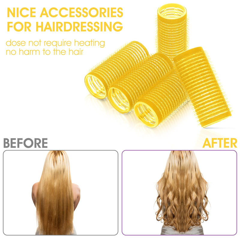18pcs Self Grip Hair Rollers with Small Comb, Heatless Hair Curler, yellow | Plastic Rose Red, Small Hair Rollers, for Pro Salon Hairdressing, and DIY Hairstyles, 0.98 X 2.44 Inch