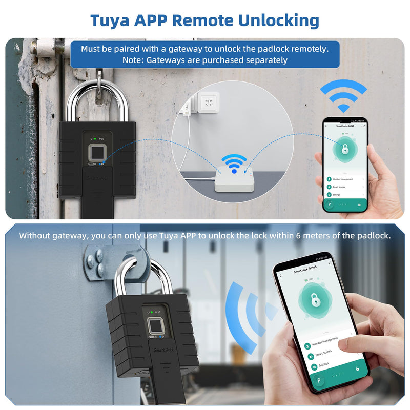 Smart Padlock with Keys, Heavy Duty Fingerprint Padlock, Remote Authorization via Phone, with Rest Key and 2 Keys,Waterproof Padlocks for School Locker,Truck,Warehouse,Gate,Office,Door