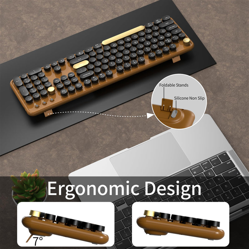 Wireless Bluetooth Keyboard, 2.4G & Dual Mode, Black Coffee | Full Size Wireless Keyboard with Number Pad, Ergonomic Keys & Adjustable Feet, Compatible with PC Laptop Tablet Phone