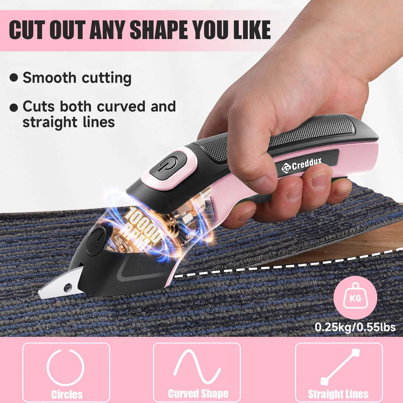 4V Cordless Electric Scissors Cardboard Cutter with Rechargeable Powerful Shears Cutting Tool for Fabric,Easy Carry and Fast Charging,Pink Pink