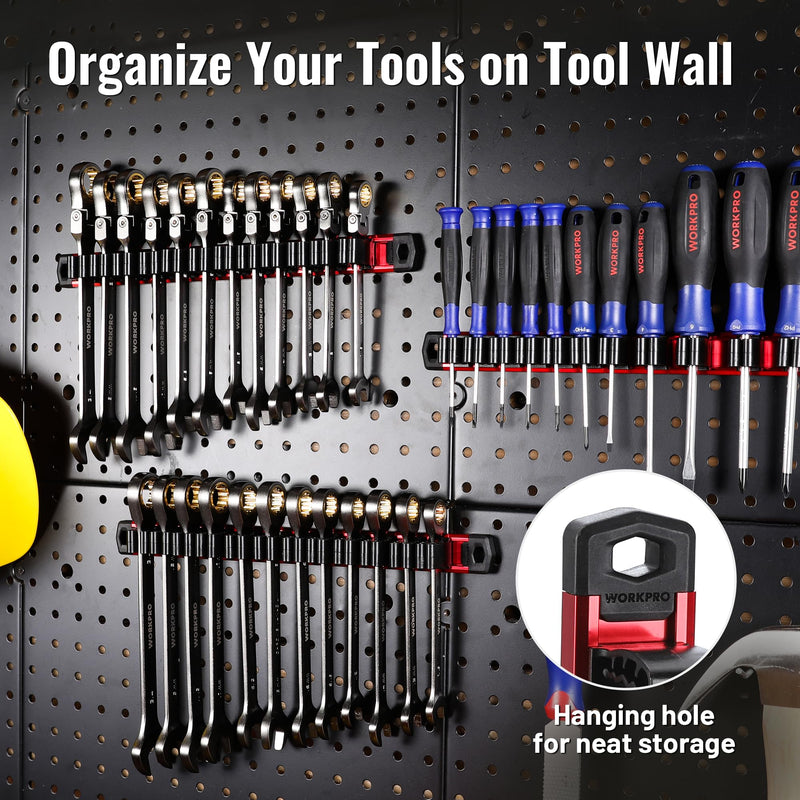 WORKPRO Magnetic Screwdriver Organizer and Wrench Organizer, Aluminum Rail Magnetic Tool Organizer, Tool Holder, Toolbox Organization, 36-Slot Screwdriver and Wrench Holder (Tools not Included) 3 Pack Red