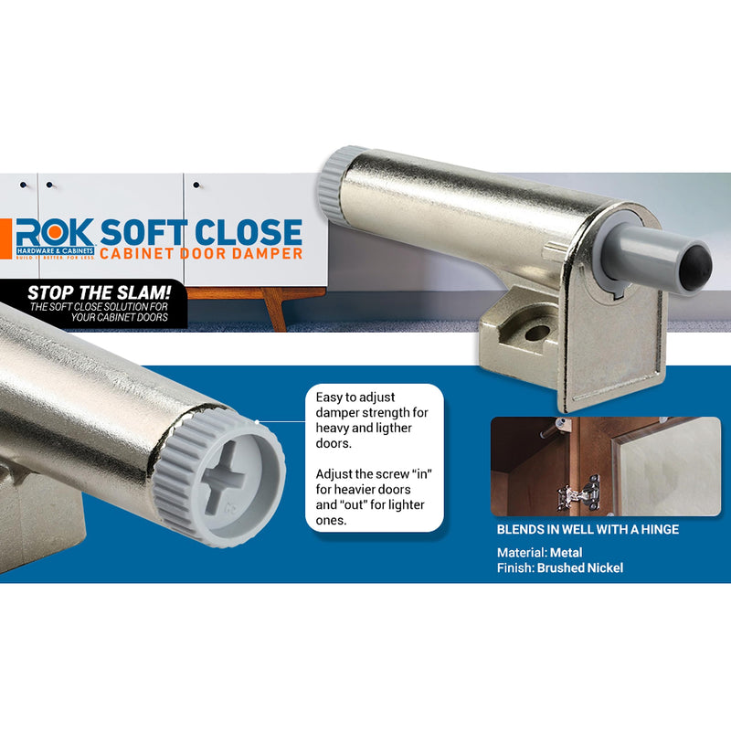 10 Pack Rok Hardware Soft Close for Cabinet Doors/Metal Soft Close Adapter/Damper/Hardware/Zinc/Hinge/European Made! SCD101 10 Pack