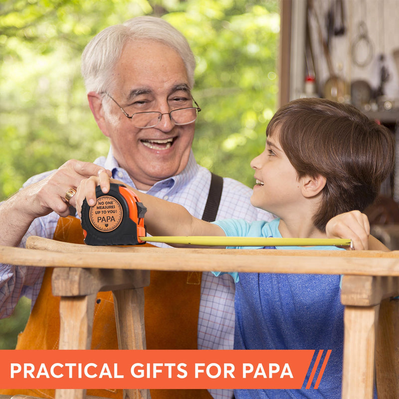 Grandpa Papa Birthday Gifts from Grandkids, Christmas Papa Grandpa Grandfather Gifts from Granddaughter Grandson, Grandparents Day Gift, Genuine Leather Engraved 25 FT Tape Measure