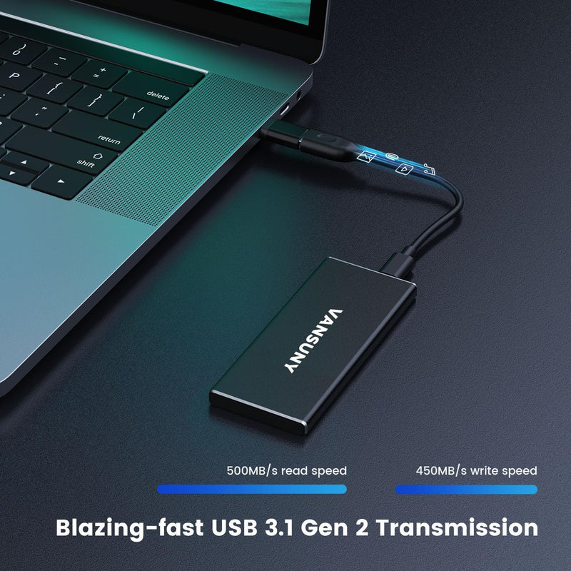 Vansuny 2TB Portable External SSD, USB 3.1 Gen2 Up to 500MB/s Solid State Drive, Metal USB C Mini Portable External Hard Drive for PC, Laptop, Phones and More Black
