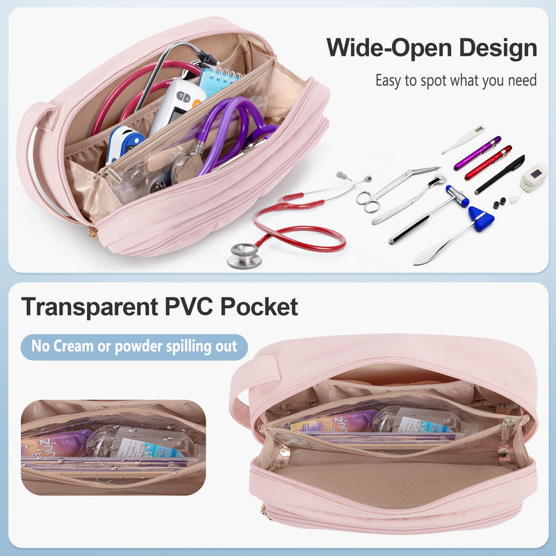 Trunab Stethoscope Case Compatible with 3M Littmann/MDF/ADC, Hold Two Stethoscopes or BP Cuffs, with Inner Dividers and Mesh Pockets for Extra Accessories, for Nurses, Doctors- Bag Only Pink