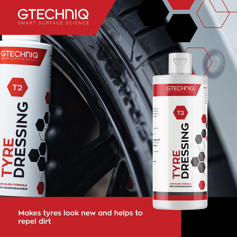 Gtechniq T2 Tire Dressing for Car Tire Shine, Tire Coating Repels Dirt and Grime, Restores Tire Black Finish, Anti-Sling Formula, 100% Biodegradable - 8.5 fl oz (250ml) 250 milliliters