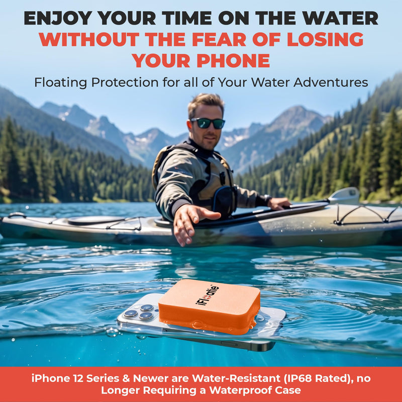 Magnetic iPhone Float - Prevents Phone from Sinking - MagSafe Compatible Snap-On Floatation for iPhone 17/16/15/14/13/12 – Orange