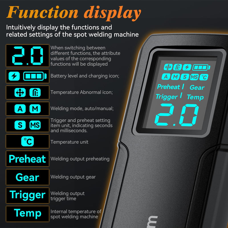 Battery Spot Welder, Awgem Battery Welder 99 Gear Handheld Spot Welder with LCD Screen Auto/Humanized Manual Modes, Portable Spot Welding Machine for Welding Nickel Strips and Iron SH2