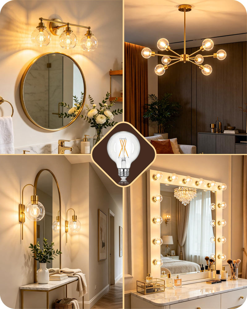 EDISHINE 6 Pack G25 Globe Light Bulbs, Dimmable Vintage LED Edison Bulbs, CRI90+ 5W Equivalent 60W, Clear LED Filament Vanity Light Bulbs, 2700K Warm White, 500LM, E26 Base Clear Glass Edison 2700K Warm White