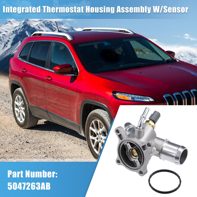 uxcell Engine Coolant Thermostat Housing Water Inlet Assembly for Chrysler 200 for Dodge Dart for Jeep Cherokee 2.4L No.5047772AB/5047263AB Integrated Thermostat Housing Assembly W/Sensor