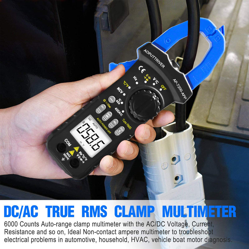 Digital Clamp Meter Bluetooth Clamp Multimeter ac dc amp Meter AP-7200APP Auto-ranging 6000 Counts Amp Meter Voltage Tester Measures Amperage, Volt, Capacitance, Continuity, Ohm Clamp-on Ammeter
