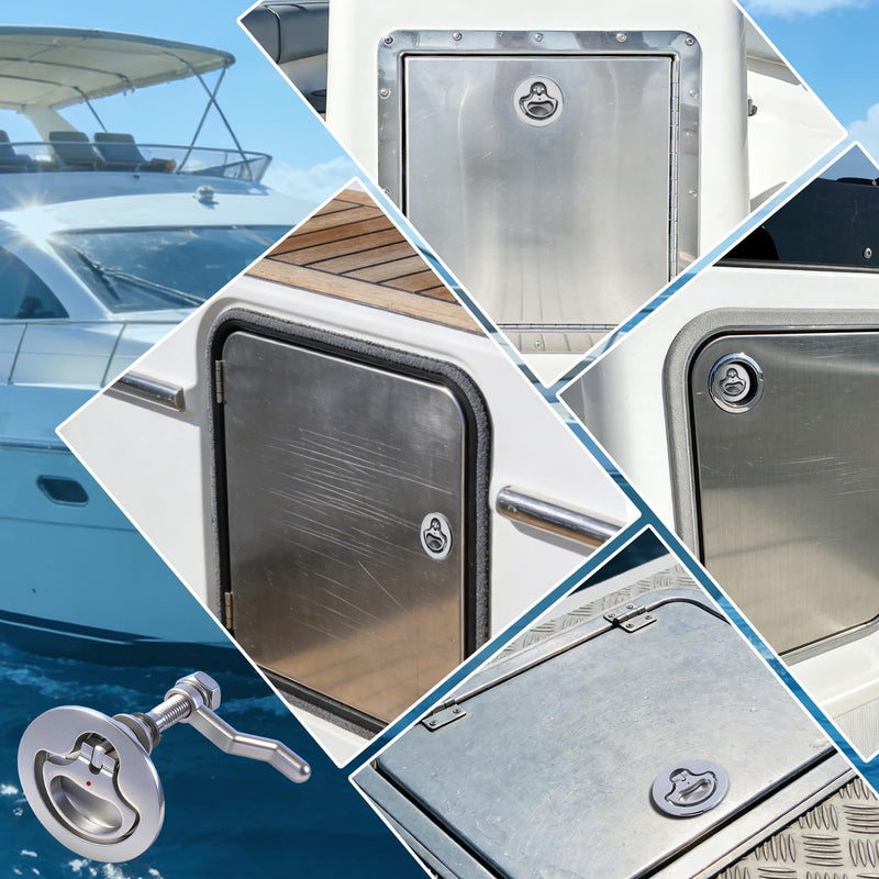 Boat Cam Latch, 316 Marine Stainless Steel Boat Hatch Latch with Back Plate, Flush Pull Handle Includes Installation Screws Marine Hatch Deck Hardware for Ships, Yachts, RVs Silver-2Pcs