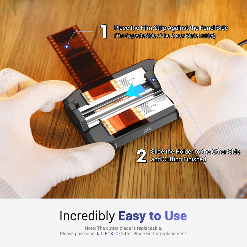 JJC Negative Slide Film Cutter for 35mm 120 Format Strips for Clean Cutting | Negative Cutter with 11-Level Brightness LED Backlight, USB-C Charging, Precision Marks to Assist with Cutting, Iron Base